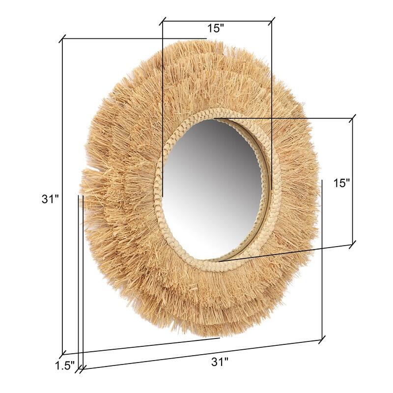 Rayna Round Grass Wide Frame Boho Wall Mirror - 31"H x 31"W x 1.5"D