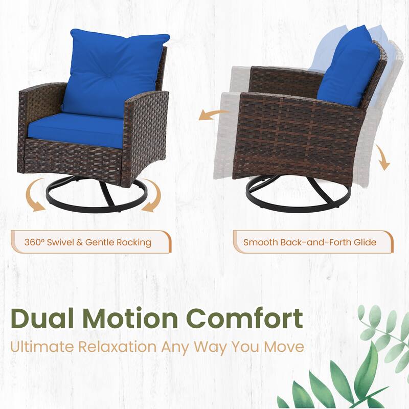 Outdoor Swivel Rocker Patio Chairs Set of 2 with Coffee Table &Cushions, Rattan Bistro Set for Porch, Backyard, Balcony