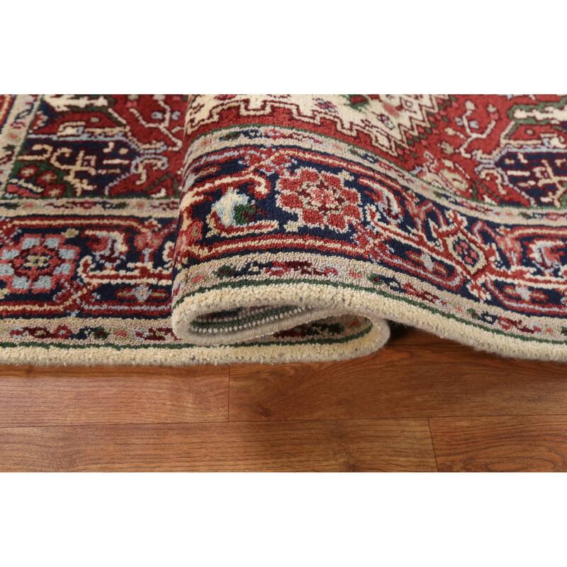 Geometric Traditional Heriz Serapi Oriental Wool Area Rug Hand-knotted - 4'0" x 5'11"