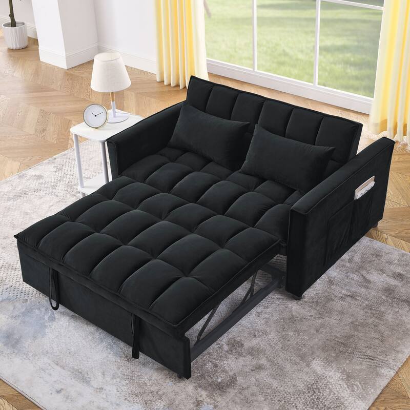 53.94" Velvet 3 in1 Loveseat Pull-Out Sofa Bed withTwo Side Pockets and Adjustable Backrest for Living Room