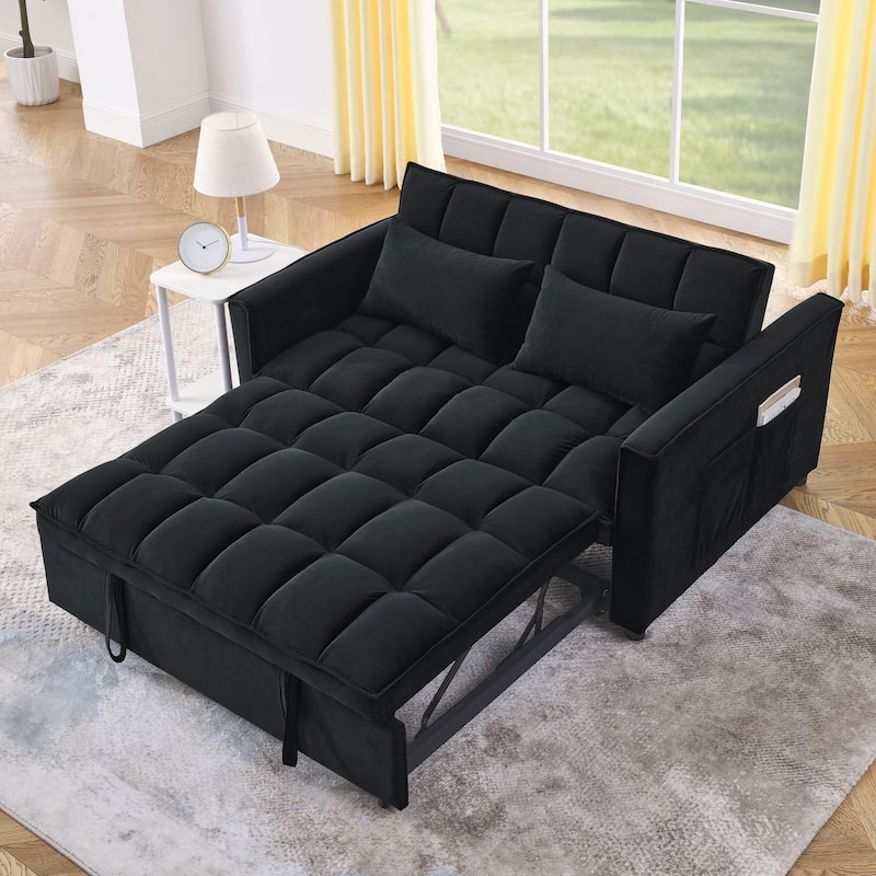 53.94Inch Convertible Sleeper Sofa with Two Side Pockets and 2 Pillows
