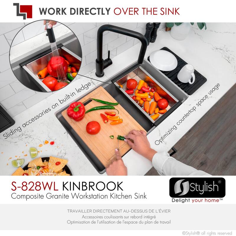 STYLISH Dual Mount 28" Single Bowl Composite Granite Kitchen Sink - 28" x 18" x 9.5"