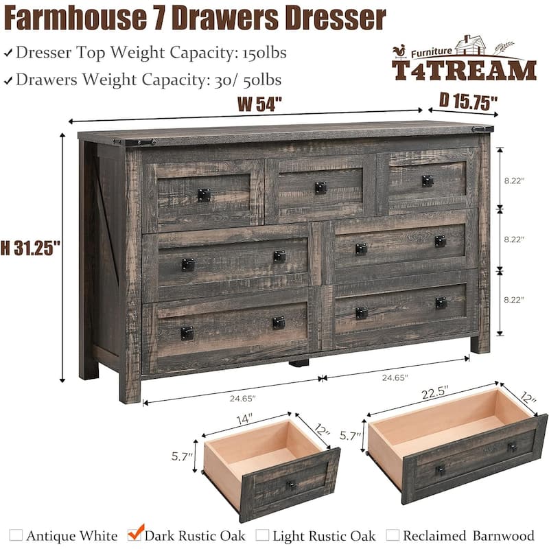 Farmhouse 7 Drawers TV Stand, Chest of Drawers, Dressers Organizer