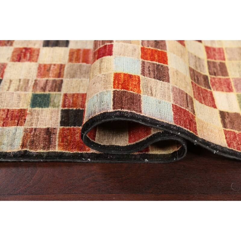 Checkered Gabbeh Kashkoli Oriental Area Rug Hand-knotted Wool Carpet - 3'4" x 4'10"