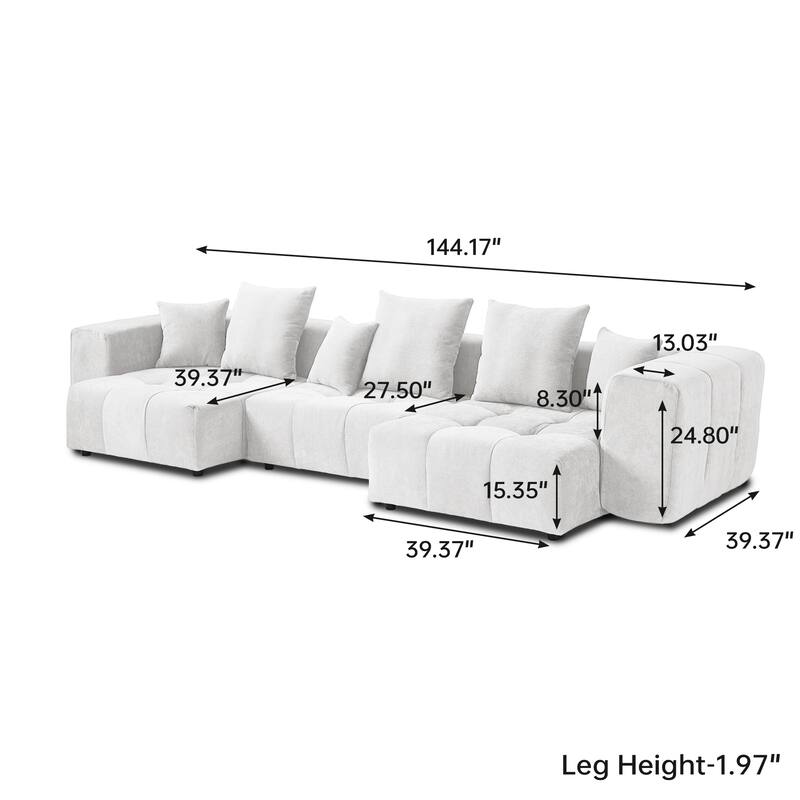 144.17" Linen Modular Sofa Modern Sectional Sofa 3-Seater Couch Lounge Chaise