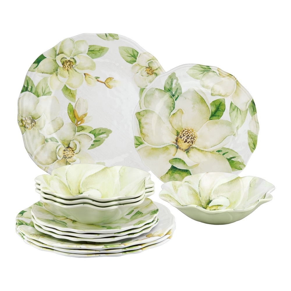 Verdure Design 10.25 Green Floral w/ Ivory Plastic Dinner Plates 10ct.