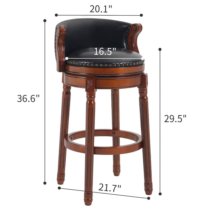 Cow top Leather Wooden Bar Stools, 360 Degree Swivel Bar Chair with Backs,Bar height Couner Height Barstools(black 1pc)