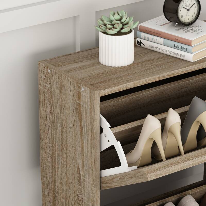 Kerrogee 18-Pair Shoe Storage Cabinet with 3 Flip Drawers Wood/ Grey