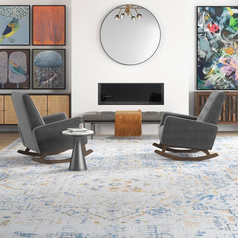 Werman Mid Century Pillow Back Linen Lounge Chair (Set of 2)