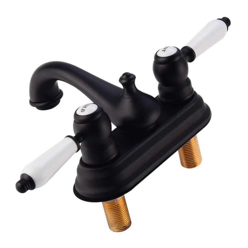 Black Centerset Sink Faucet 4" L Luxurious Belle White Double Handle Brass Faucets with Supply Lines and Drain Renovators Supply