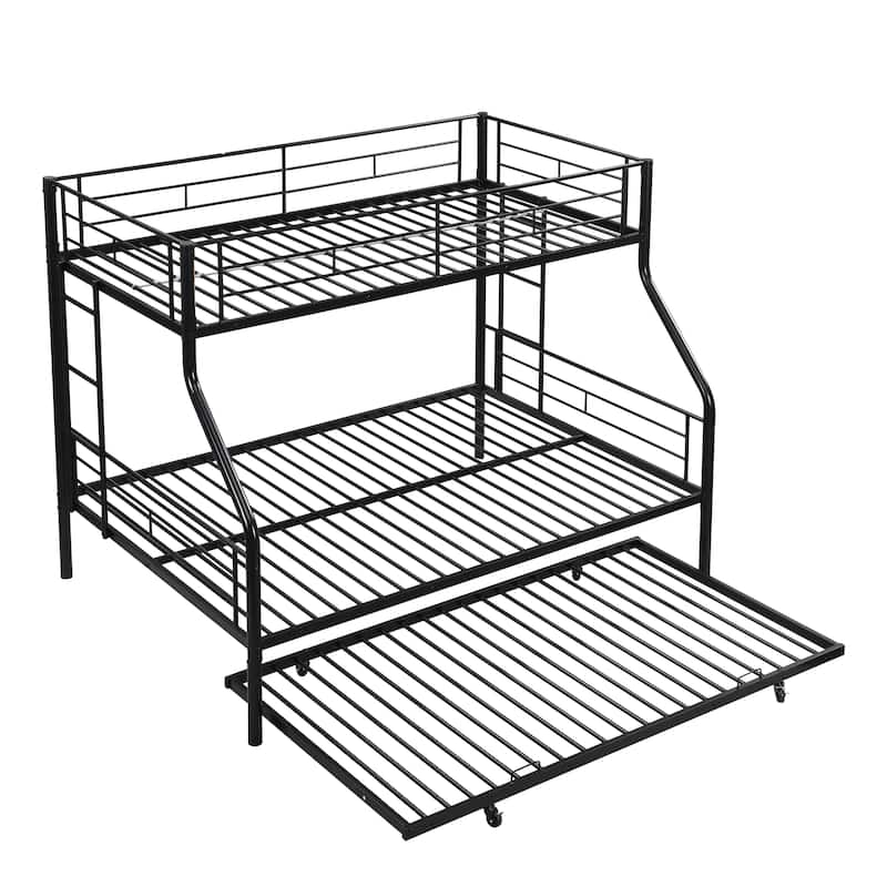 Metal Bunk Bed with Trundle, No Box Spring Needed, Easy Assembly, Under-bed Storage
