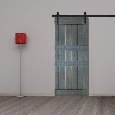 Sliding Barn Wood Door with Hardware Kit,Pre-Drilled to Assemble, Solid Interior Knotty Pine Wood Painted Single Door, Bar Shape