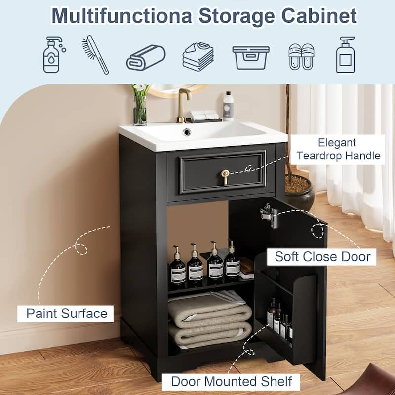 20-Inch Bathroom Vanity with Ceramic Sink,Door-Mounted Storage Rack