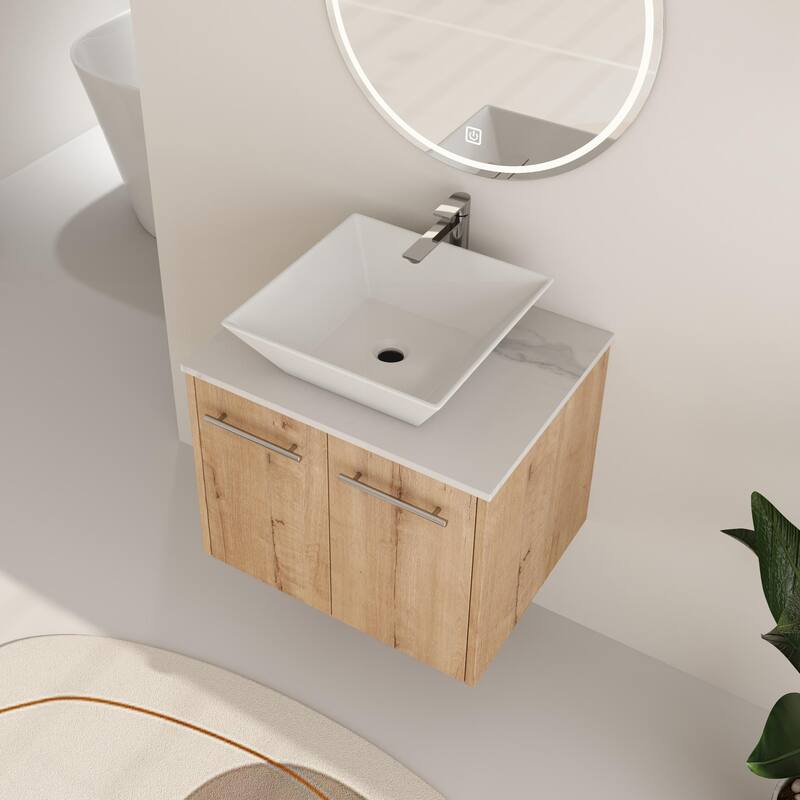 ARTCHIRLY 24"/30" Bathroom Vanity with Sink, Floating Bathroom Vanity with 2 Soft Close Doors - 24''W - Imitative Oak-101