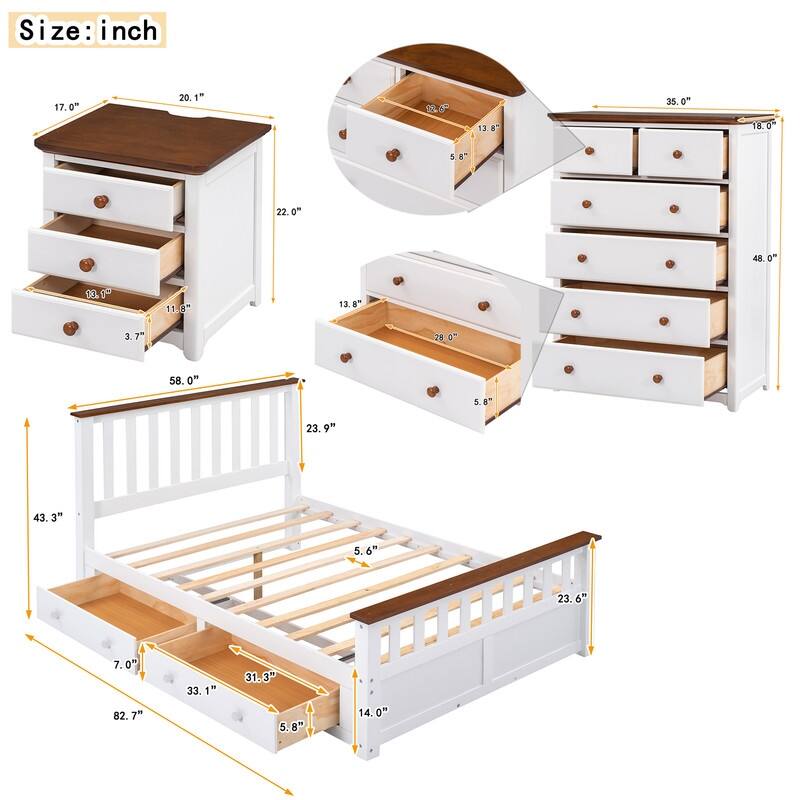 3-Pieces/1-Piece Bedroom Sets Full/Queen Size Platform Bed with Nightstand(USB Charging Ports) and 6-Drawer Storage Chest