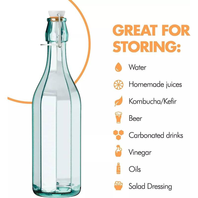 Amici Home Faceted Hermetic Glass Bottle, 9 Oz - Set of 6 - 9 Oz