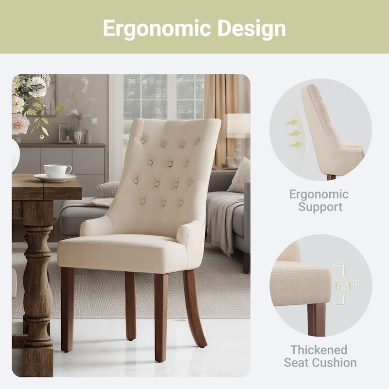 Wingback Upholstered Dining Chairs Set of 2, Fabric Side Dining Room Chairs with Tufted Button