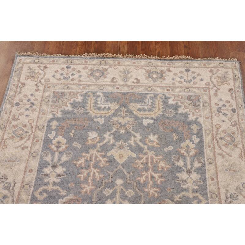 Geometric Oushak Oriental Area Rug Hand-Knotted Wool Carpet - 3'11"x 5'10"