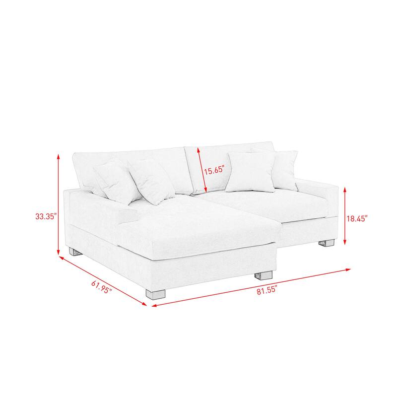 2 Set Chenille Upholstered Modular Sectional Sofa Chaise with Pillows