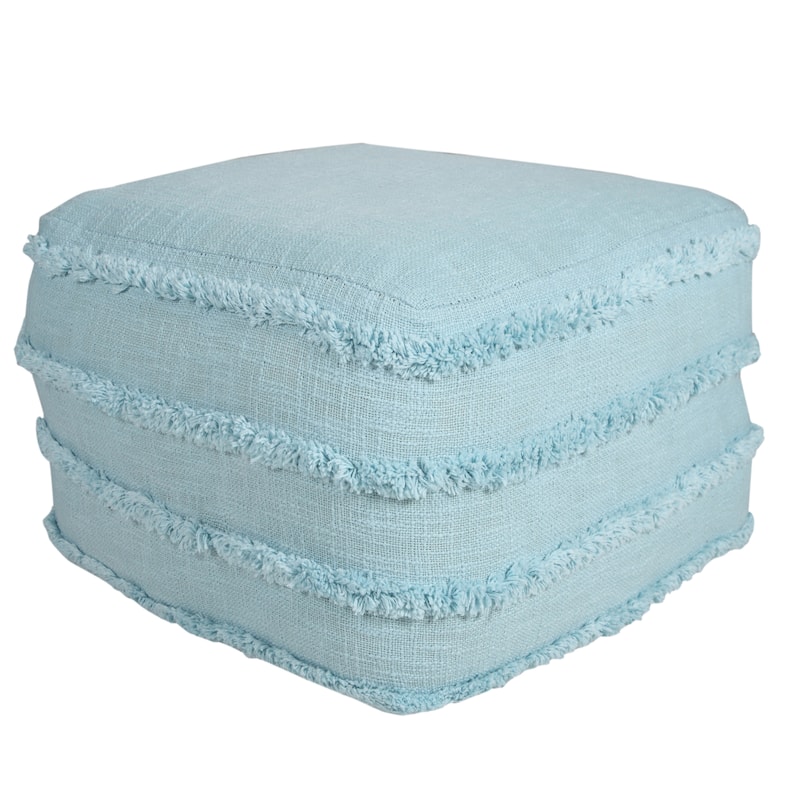 Sevita Solid Textured Stripe Pouf Ottoman - Baby Blue