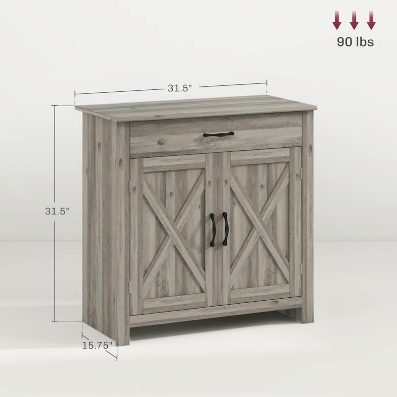 Farmhouse Sideboard Buffet Cabinet, Barn Door Coffee Bar Cabinet with Drawer and Adjustable Shelf, Kitchen Cabinet