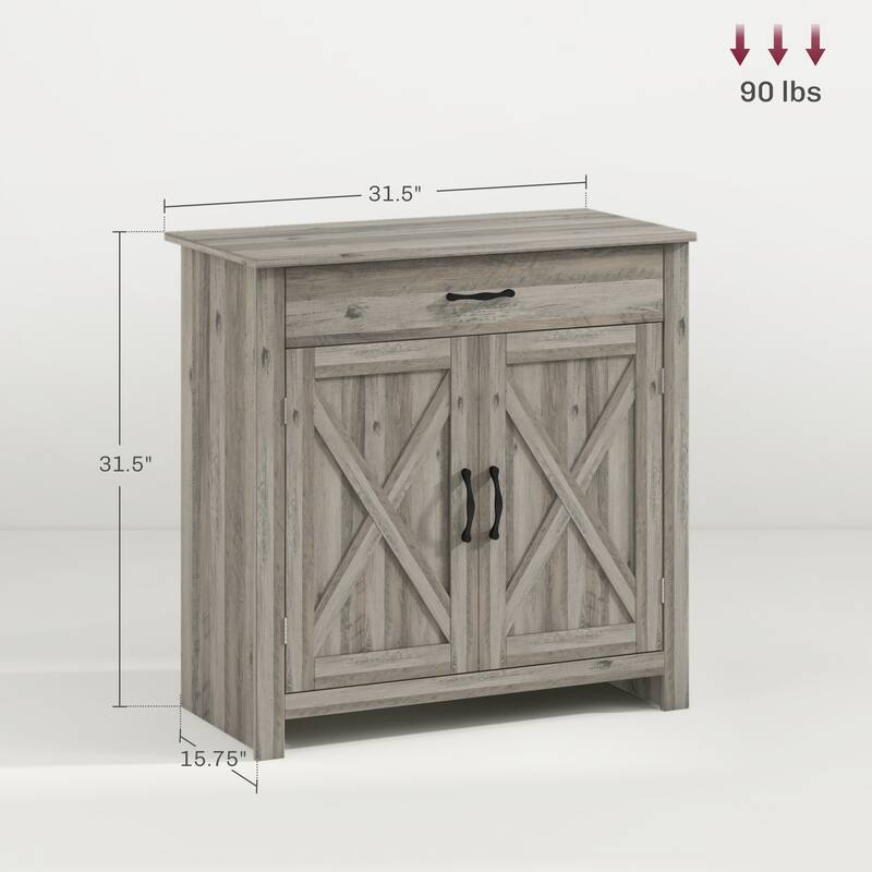 Rustic Barn Door Sideboard with Large Drawer and Adjustable Shelves for Living Room or Entryway