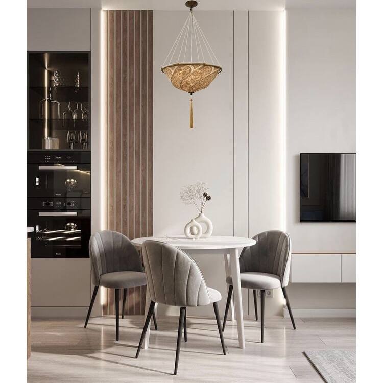 3-Light Brown Chandelier With A Cream Designed Fabric Shade