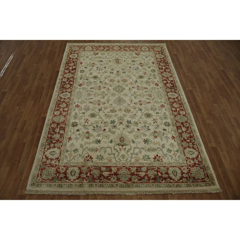 Hand Knotted Oriental 100% Wool Carpet Traditional All-Over Beige & Ivories Ziegler Area Rug - 9' 5'' X 6' 2''