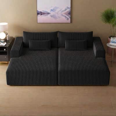 102" Corduroy Cloud Chaise Sectional with Reclining Sofa Bed, No-Assembly Design & Ergonomic Backrest