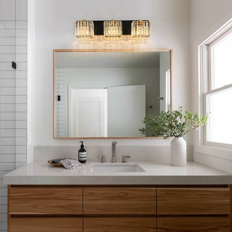 Modern Dimmable Glam Crystal Bathroom Vanity Lights Linear Black Gold Wall Light - Black & Gold