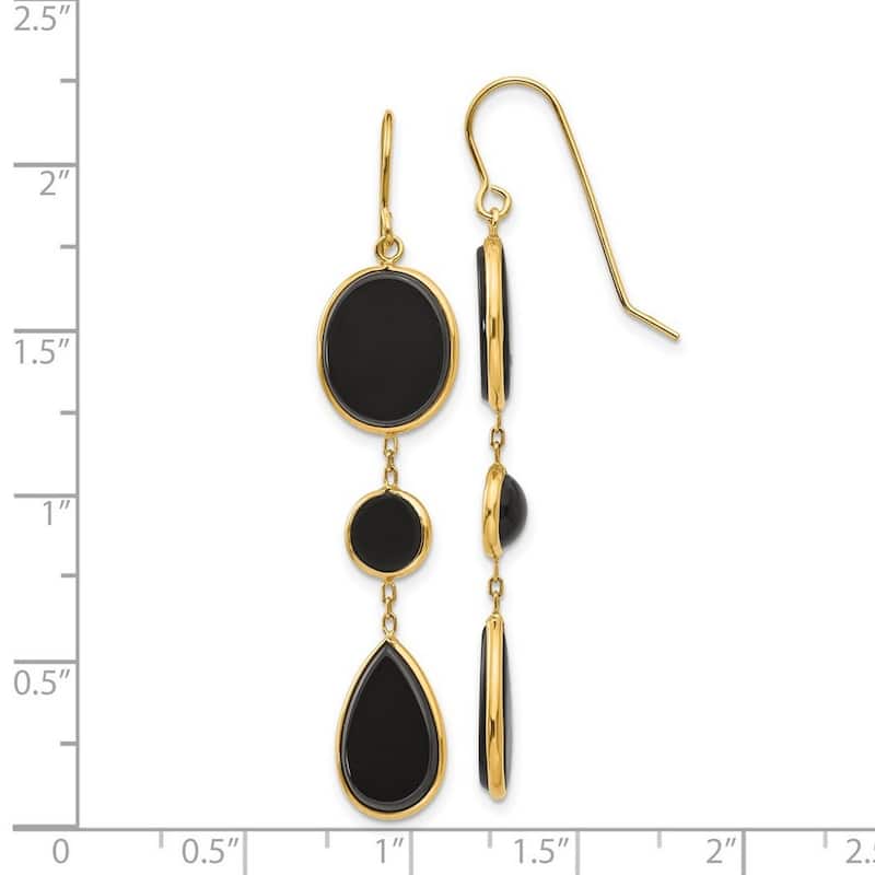 Curata 14k Yellow Gold Simulated Onyx Geometric Long Drop Dangle Earrings s 53x10mm