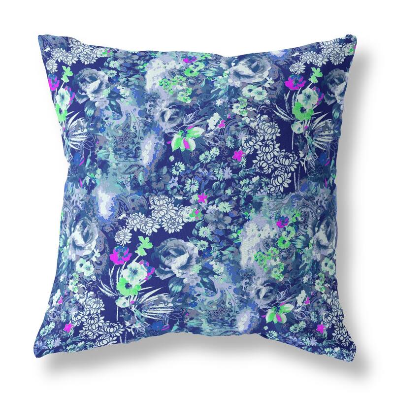 HomeRoots 16" Purple Blue Springtime Indoor Outdoor Throw Pillow