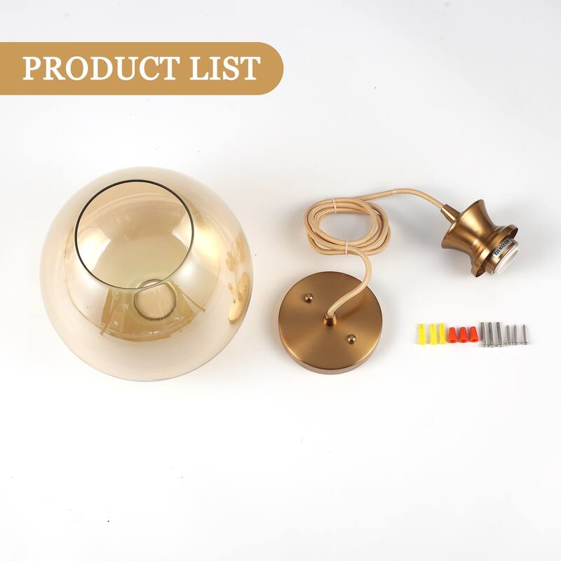 1 - Light Modern Gold Single Pendant with a Amber Glass Shade - Brass - N/A