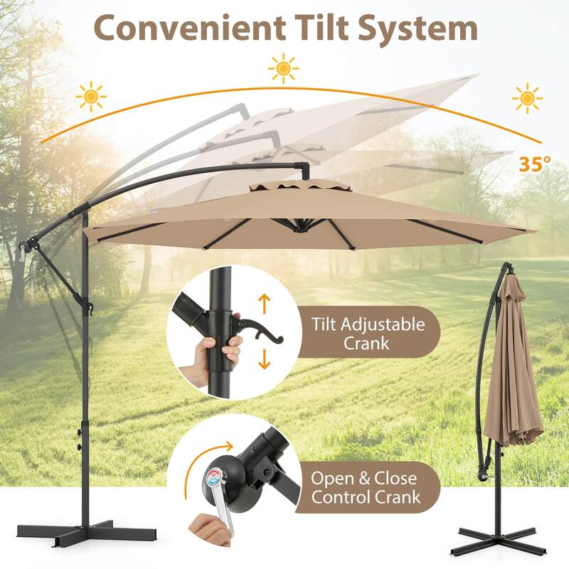 Costway 10' Hanging Umbrella Patio Sun Shade Offset Garden Market W/ T - Overstock - 15633694 Costway 10' Hanging Umbrella Patio Sun Shade Offset Garden Market W/ T - Overstock - 15633694