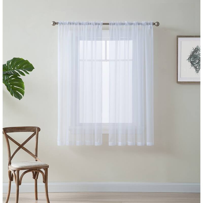 HLC.me Sheer Voile Window Treatment Rod Pocket Curtain Panels for Bedroom, Living Room, Kitchen - Set of 2 panels - 54 W x 54 L per panel - Pair - White
