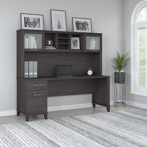 Bush Furniture Somerset 72W Office Desk with Hutch in Ash Gray