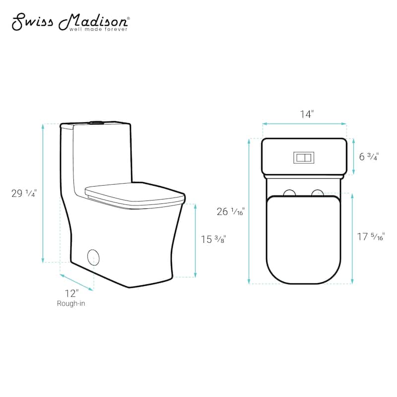 Bastille One Piece Square Toilet Dual Flush, Black Hardware 1.1/1.6 Gpf - 26.05" x 14" 29.25"