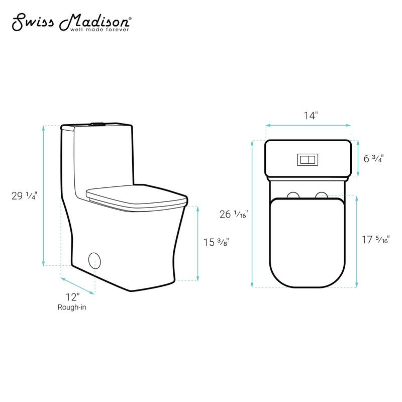 Bastille One Piece Square Toilet Dual Flush, Brushed Gold Hardware 1.1/1.6 Gpf - 26.05" x 14" 29.25"