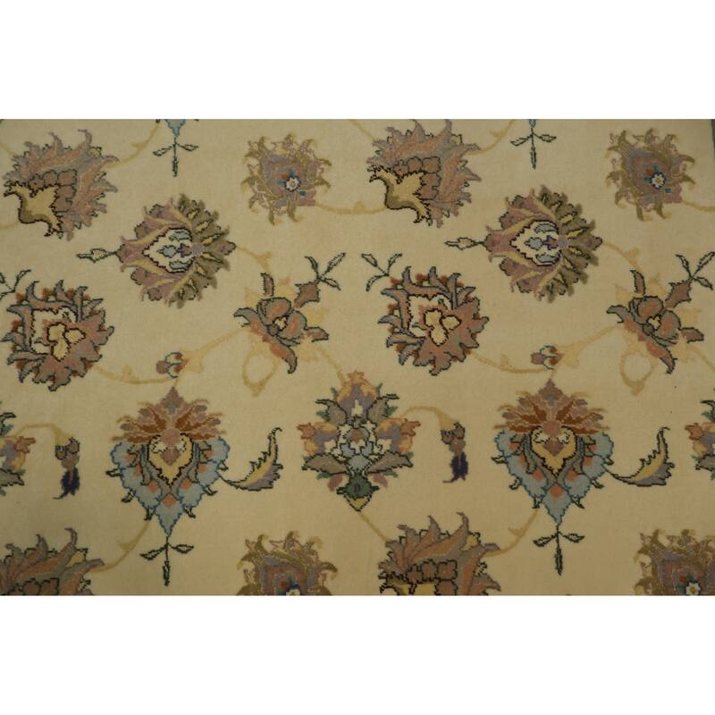 Hand Knotted Oriental 100% Wool Carpet Traditional All-Over Beige & Ivories Tabriz Area Rug - 9' 9'' X 6' 3''