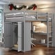 preview thumbnail 19 of 32, Wood Full Size Loft Bed with Wardrobe, Desk, Shelves and Drawers, White