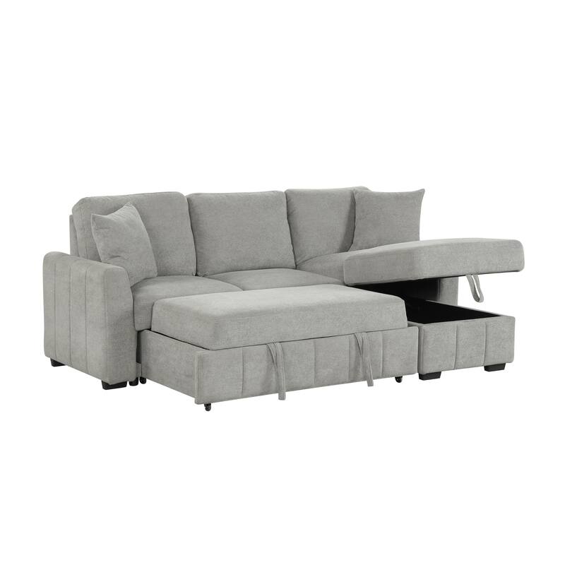 L-Shaped Sectional Sofa with Pull-out Sofa Bed, Modular Sleeper Sofa Couch with Reversible Storage Chaise for Living Room
