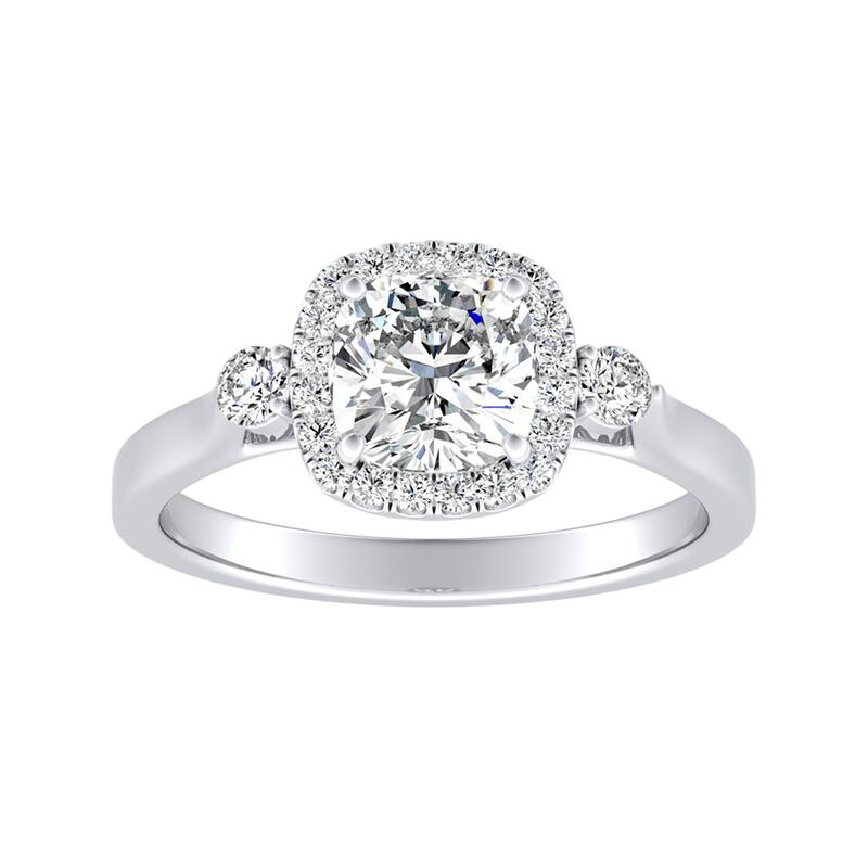 Auriya 14k Gold 1ct Cushion-cut Moissanite and Diamond Halo Engagement Ring 1/4ct TDW - White - 8