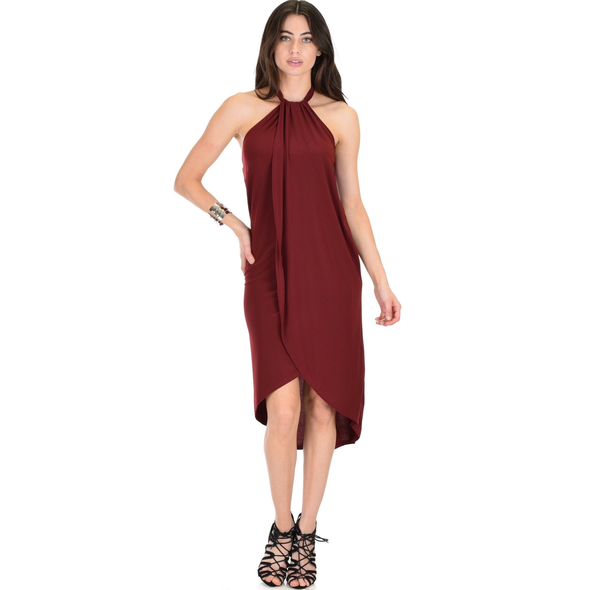 burgundy midi wrap dress