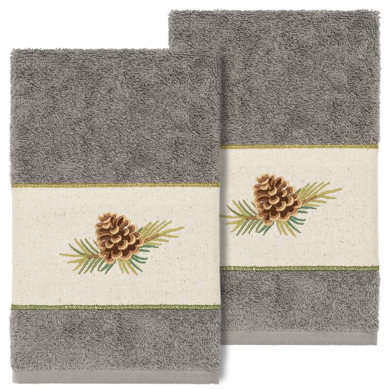 Authentic Hotel and Spa 100% Turkish Cotton Pierre 2PC Embellished Hand Towel Set - Dark Gray