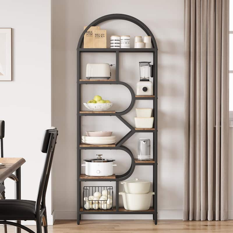 81.7 Inch Arched Bookshelf, Open Bookshelf with Storage Shelf, Geometric Bookcase Display Racks Tall Standing