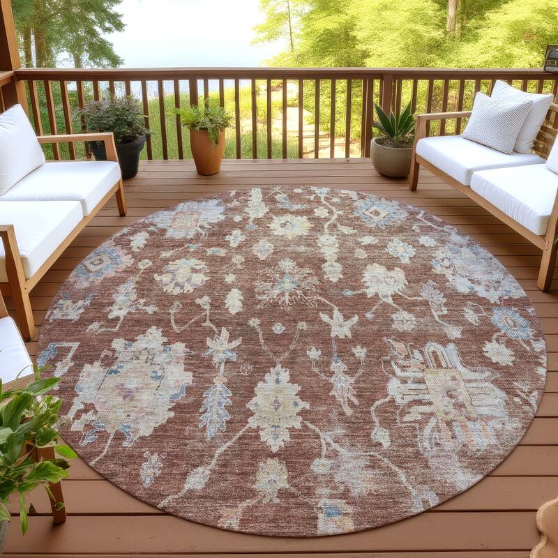 Machine Washable Indoor/ Outdoor Casual Traditional Chantille Rug - 8' x 8' - Paprika