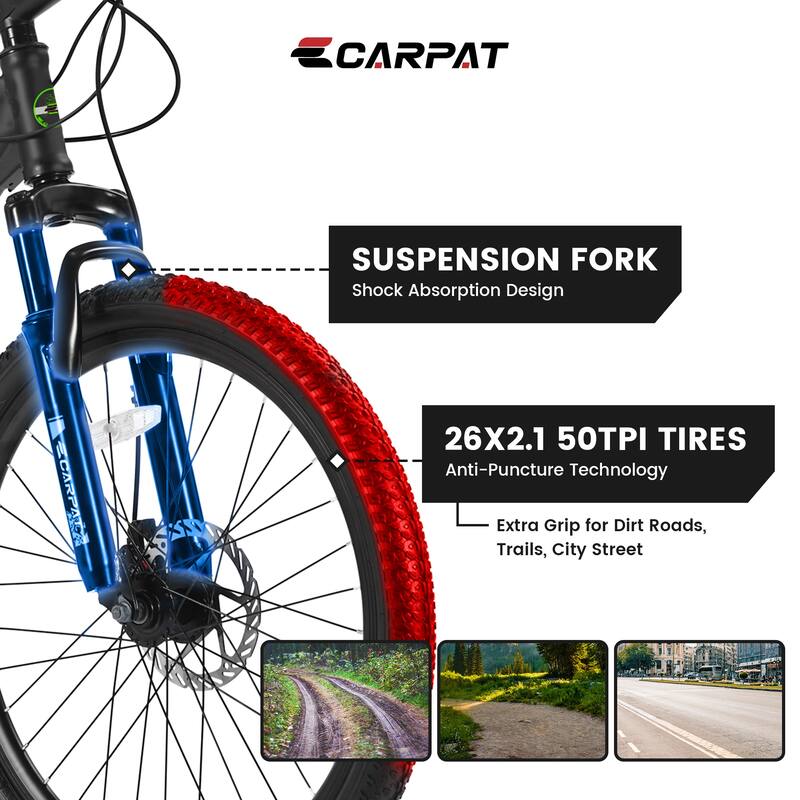 26-Inch Mountain Bike with Shimano 21 Speeds, Mechanical Disc Brakes, Steel Frame, and Suspension for Adults & Teenagers