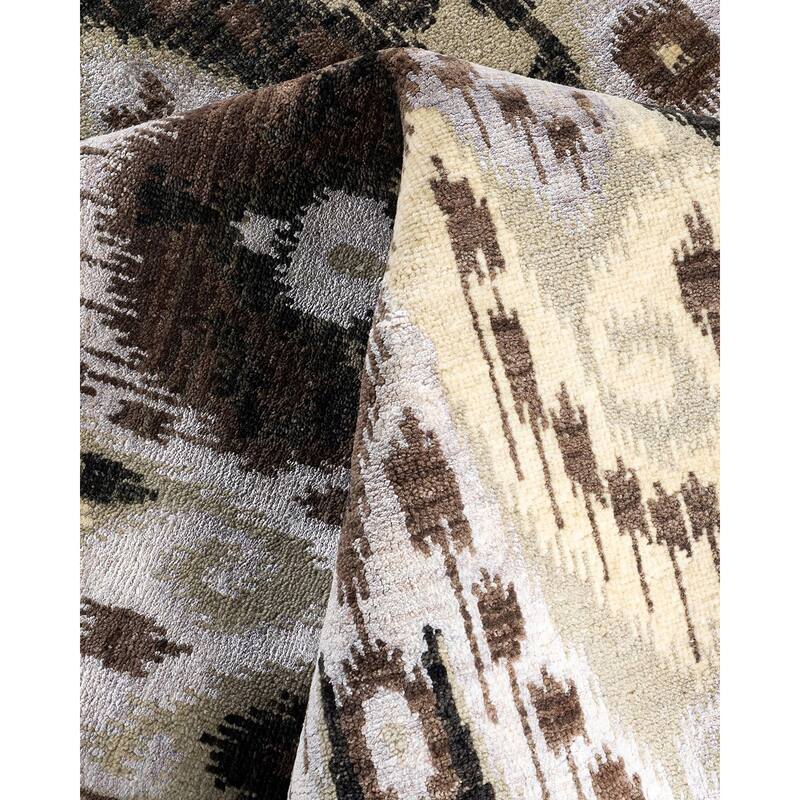 Ikat One-of-a-Kind Hand-Knotted Area Rug - Black, 9' 2" x 12' 3" - 9' 2" x 12' 3"