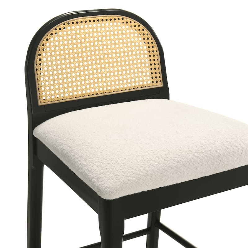 Lucio Modern Farmhouse Wood Counter Height Kitchen Bar Stool with White Boucle Fabric Upholstered Seat