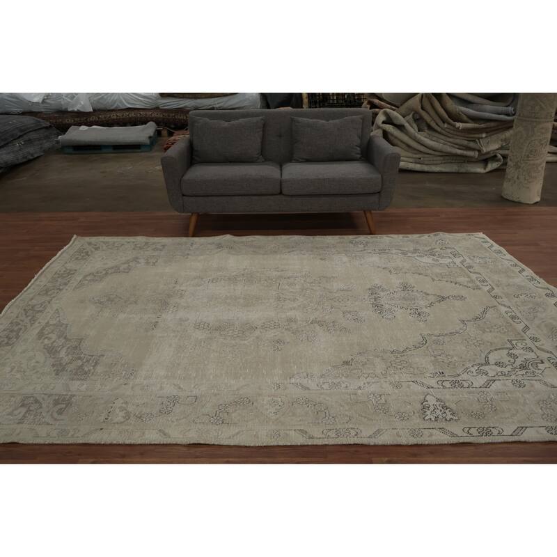 Hand Knotted Oriental 100% Wool Carpet Traditional Medallion Beige & Ivories Tabriz Area Rug - 10' 0'' X 6' 11''